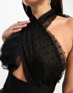 ASOS LUXE Tall - Vestito Corto Allacciato Al Collo Nero Plumetis -Vendite ASOS Maternity || RIVER ISLAND || Monki 204371938 3