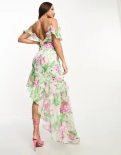 ASOS DESIGN Tall - Vestito Lungo Asimmetrico Con Spalle Scoperte Con Volant A Fiori -Vendite ASOS Maternity || RIVER ISLAND || Monki 204374566 3