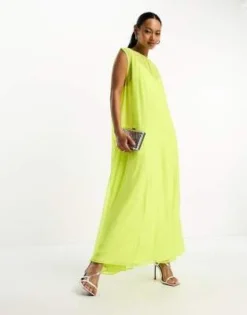 ASOS DESIGN - Vestito Grembiule Senza Maniche In Chiffon Color Lime Con Dettaglio Godet Alto -Vendite ASOS Maternity || RIVER ISLAND || Monki 204380298 3