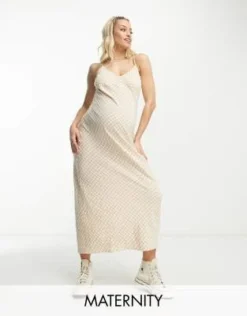 Cotton:On Maternity - Vestito Sottoveste Midi Con Scollo A V A Quadretti Tortora