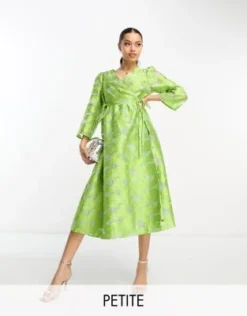 Y.A.S Petite - Vestito Midi A Portafoglio Verde Jacquard