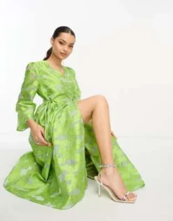 Y.A.S Petite - Vestito Midi A Portafoglio Verde Jacquard -Vendite ASOS Maternity || RIVER ISLAND || Monki 204395725 4