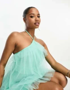 Collective The Label Petite - Vestito Corto In Tulle A Balze Blu -Vendite ASOS Maternity || RIVER ISLAND || Monki 204396453 4