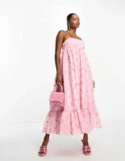 Collective The Label Petite - Vestito Midi Con Spalline Sottili A Trapezio In Broccato Rosa A Fiori -Vendite ASOS Maternity || RIVER ISLAND || Monki 204396462 4