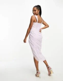 ASOS DESIGN Petite - Vestito Lungo Arricciato Con Corsetto In Raso E Rete Lilla -Vendite ASOS Maternity || RIVER ISLAND || Monki 204398774 3
