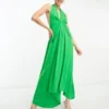 ASOS DESIGN Tall - Vestito Midi Con Scollo Profondo E Fusciacca Verde