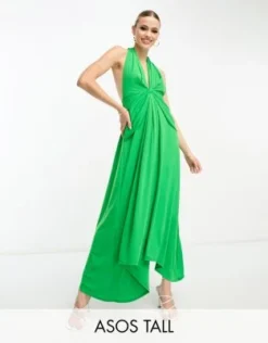 ASOS DESIGN Tall - Vestito Midi Con Scollo Profondo E Fusciacca Verde