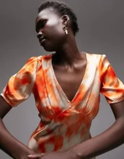 Topshop Tall - Vestito Midi A Maniche Corte Stile Sottoveste Asimmetrico Con Stampa Arancione -Vendite ASOS Maternity || RIVER ISLAND || Monki 204399772 4