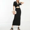 ASOS DESIGN Tall - Vestito Midi Incrociato Sul Davanti Nero Con Cut-out E Colletto