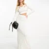 ASOS DESIGN - Vestito Midi A Maniche Lunghe Color Avorio A Coste Con Cut-out