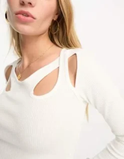 ASOS DESIGN - Vestito Midi A Maniche Lunghe Color Avorio A Coste Con Cut-out -Vendite ASOS Maternity || RIVER ISLAND || Monki 204400493 3