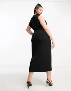 ASOS DESIGN Curve - Vestito Midi Accollato Nero Arricciato Sulla Spalla -Vendite ASOS Maternity || RIVER ISLAND || Monki 204413359 3