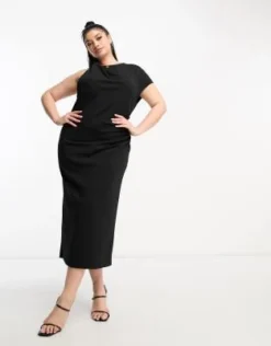 ASOS DESIGN Curve - Vestito Midi Accollato Nero Arricciato Sulla Spalla -Vendite ASOS Maternity || RIVER ISLAND || Monki 204413359 4