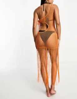 ASOS DESIGN - Vestito Da Mare Midi Monospalla Arancione Con Frange -Vendite ASOS Maternity || RIVER ISLAND || Monki 204417545 4