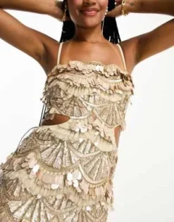 ASOS DESIGN Tall - Vestito Midi Color Crema Con Cut-out In Vita Decorato Con Paillettes A Goccia -Vendite ASOS Maternity || RIVER ISLAND || Monki 204420041 3