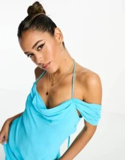 ASOS DESIGN - Vestito Midi Turchese Con Taglio Sbieco, Maniche Ad Aletta Con Spalline Sottili E Schiena Scoperta -Vendite ASOS Maternity || RIVER ISLAND || Monki 204422851 3