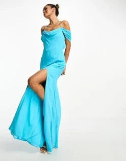 ASOS DESIGN - Vestito Midi Turchese Con Taglio Sbieco, Maniche Ad Aletta Con Spalline Sottili E Schiena Scoperta -Vendite ASOS Maternity || RIVER ISLAND || Monki 204422851 4