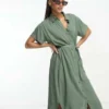 Vero Moda - Vestito Camicia Midi Verde Con Cintura Annodata