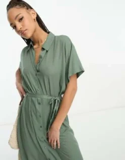 Vero Moda - Vestito Camicia Midi Verde Con Cintura Annodata -Vendite ASOS Maternity || RIVER ISLAND || Monki 204447143 3