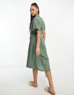 Vero Moda - Vestito Camicia Midi Verde Con Cintura Annodata -Vendite ASOS Maternity || RIVER ISLAND || Monki 204447143 4