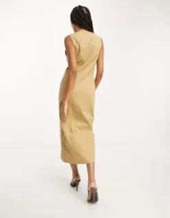 ASOS DESIGN - Vestito Midi In Twill Color Cammello Con Bottoni -Vendite ASOS Maternity || RIVER ISLAND || Monki 204449812 4