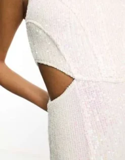 Rare London - Vestito Midi Con Cut-out Bianco Con Paillettes Iridescenti -Vendite ASOS Maternity || RIVER ISLAND || Monki 204454965 4