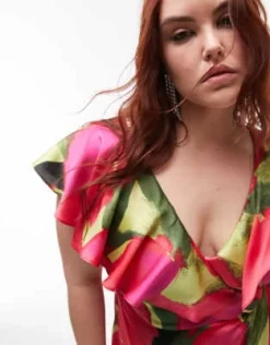 Topshop Curve - Vestito Da Cerimonia Lungo A Portafoglio Rosso Stampato Con Maniche Con Volant -Vendite ASOS Maternity || RIVER ISLAND || Monki 204463881 3