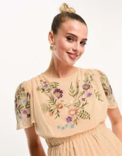 ASOS Maternity ASOS DESIGN Maternity - Vestito Lungo In Plumetis A Pieghe Color Corallo Con Ricamo, Cintura E Scollo Ad Anello -Vendite ASOS Maternity || RIVER ISLAND || Monki 204470183 4