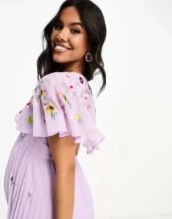 ASOS Maternity ASOS DESIGN Maternity - Vestito Midi Lilla A Pieghe Con Scollo A V E Maniche A Pipistrello Con Ricami -Vendite ASOS Maternity || RIVER ISLAND || Monki 204470423 3