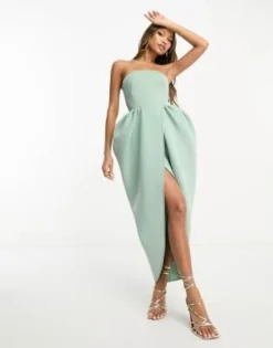 ASOS DESIGN - Vestito Midi A Fascia Verde Salvia Ghiacciato Con Design A Bolla