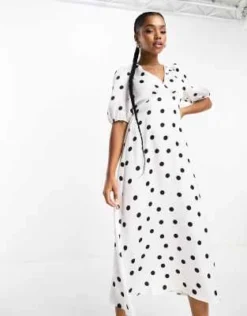 Style Cheat - Vestito Midi Allacciato Dietro Bianco A Pois -Vendite ASOS Maternity || RIVER ISLAND || Monki 204480043 4