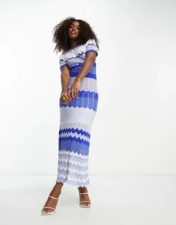 Morgan - Vestito Midi Blu Con Motivo A Spina Di Pesce In Maglia A Contrasto -Vendite ASOS Maternity || RIVER ISLAND || Monki 204483093 4