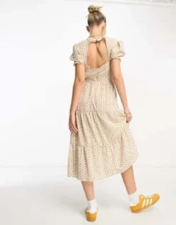 Daisy Street - Vestito Da Giorno Midi Con Scollo A V Color Crema A Fiorellini -Vendite ASOS Maternity || RIVER ISLAND || Monki 204483658 4