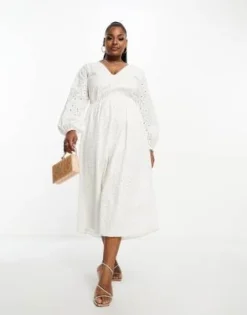 Pretty Lavish Curve - Vestito Lungo Bianco In Pizzo Con Cut-out -Vendite ASOS Maternity || RIVER ISLAND || Monki 204485466 4