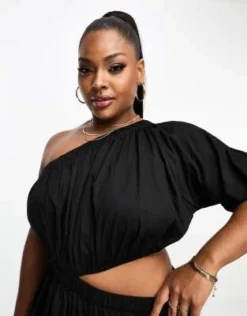 Pretty Lavish Curve - Vestito Grembiule Asimmetrico Nero Con Gonna Al Polpaccio E Cut-out -Vendite ASOS Maternity || RIVER ISLAND || Monki 204485476 3