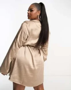 Pretty Lavish Curve - Jayda - Vestito Corto Allacciato In Vita In Raso Color Moka -Vendite ASOS Maternity || RIVER ISLAND || Monki 204485484 3