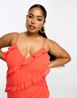 Pretty Lavish Curve - Vestito Lungo Asimmetrico Rosso Rubino Con Volant -Vendite ASOS Maternity || RIVER ISLAND || Monki 204485500 4