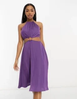 Morgan - Vestito Midi Viola Allacciato Al Collo Con Anello E Cut-out -Vendite ASOS Maternity || RIVER ISLAND || Monki 204494002 4