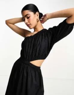 Pretty Lavish - Vestito Grembiule Asimmetrico Nero Con Gonna Al Polpaccio E Cut-out -Vendite ASOS Maternity || RIVER ISLAND || Monki 204497937 3