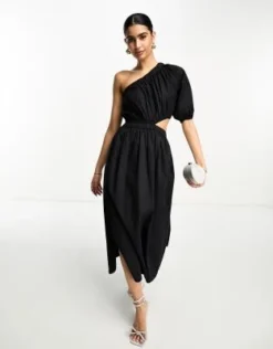 Pretty Lavish - Vestito Grembiule Asimmetrico Nero Con Gonna Al Polpaccio E Cut-out -Vendite ASOS Maternity || RIVER ISLAND || Monki 204497937 4