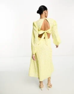 Pretty Lavish - Vestito Lungo Giallo Limone In Pizzo Sangallo Con Cut-out -Vendite ASOS Maternity || RIVER ISLAND || Monki 204498128 3