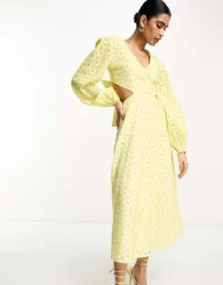 Pretty Lavish - Vestito Lungo Giallo Limone In Pizzo Sangallo Con Cut-out -Vendite ASOS Maternity || RIVER ISLAND || Monki 204498128 4