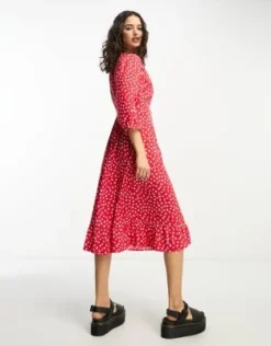 Only - Vestito Midi A Portafoglio Rosso A Pois Con Maniche A Sbuffo -Vendite ASOS Maternity || RIVER ISLAND || Monki 204501791 3