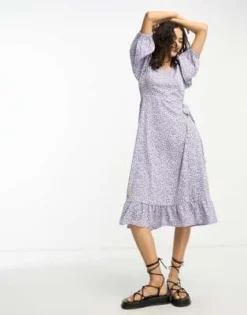 Only - Vestito Midi Avvolgente Con Maniche A Sbuffo Lilla E Blu A Fiori -Vendite ASOS Maternity || RIVER ISLAND || Monki 204501865 4