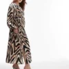 Topshop Curve - Riviera - Vestito Midi A Maniche Lunghe Con Stampa Animalier