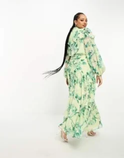 ASOS DESIGN Curve - Vestito Lungo A Fiori Con Corpino Arricciato, Bottoni E Volant -Vendite ASOS Maternity || RIVER ISLAND || Monki 204513386 3