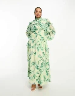 ASOS DESIGN Curve - Vestito Lungo A Fiori Con Corpino Arricciato, Bottoni E Volant -Vendite ASOS Maternity || RIVER ISLAND || Monki 204513386 4