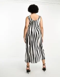 ASOS DESIGN Curve - Vestito Midi In Raso Con Stampa Zebrata Astratta, Taglio Sbieco E Laccetti -Vendite ASOS Maternity || RIVER ISLAND || Monki 204515581 3