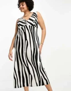 ASOS DESIGN Curve - Vestito Midi In Raso Con Stampa Zebrata Astratta, Taglio Sbieco E Laccetti -Vendite ASOS Maternity || RIVER ISLAND || Monki 204515581 4