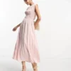 ASOS DESIGN - Vestito Midi Accollato Rosa Chiaro Con Coulisse